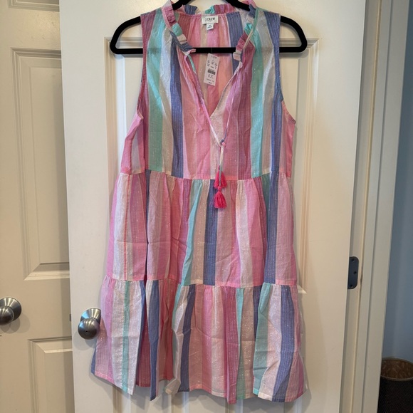J.Crew Factory ruffle shimmer beach dress with tassel tie Size Medium NWT - Picture 4 of 8